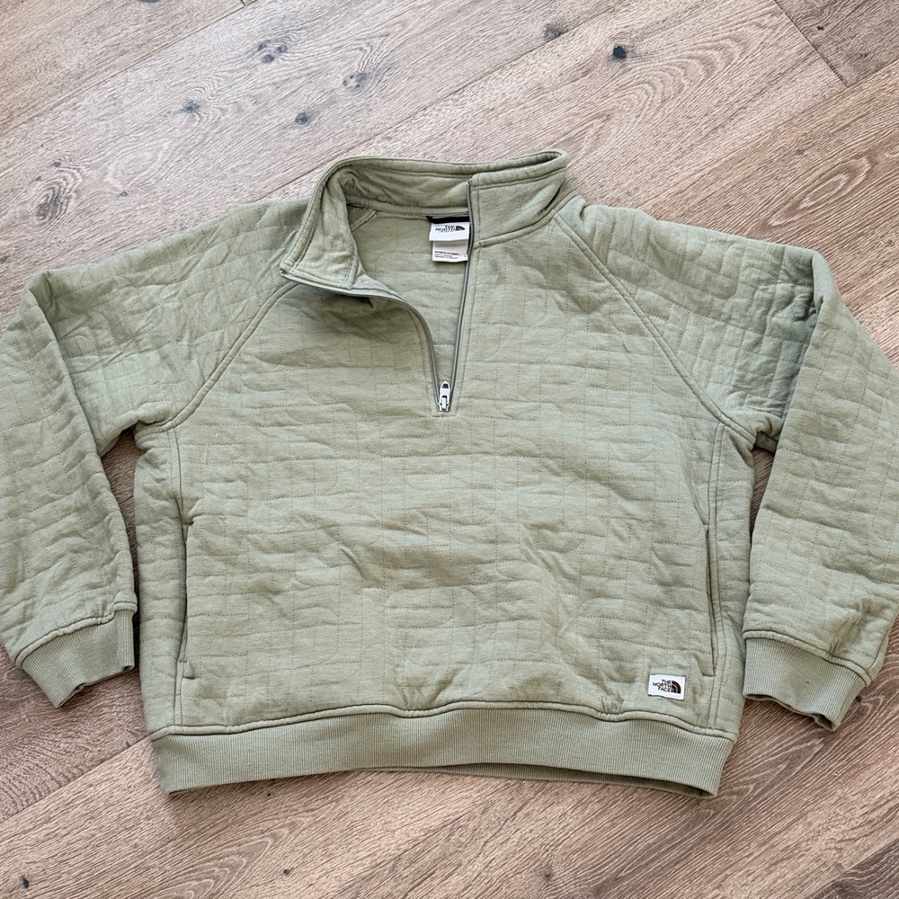 The North Face Olive Quilted Half-Zip Pullover